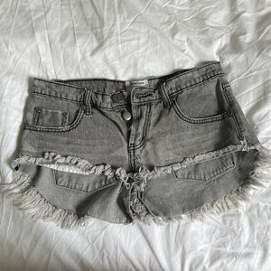 One Teaspoon Gray Frayed Jean Shorts